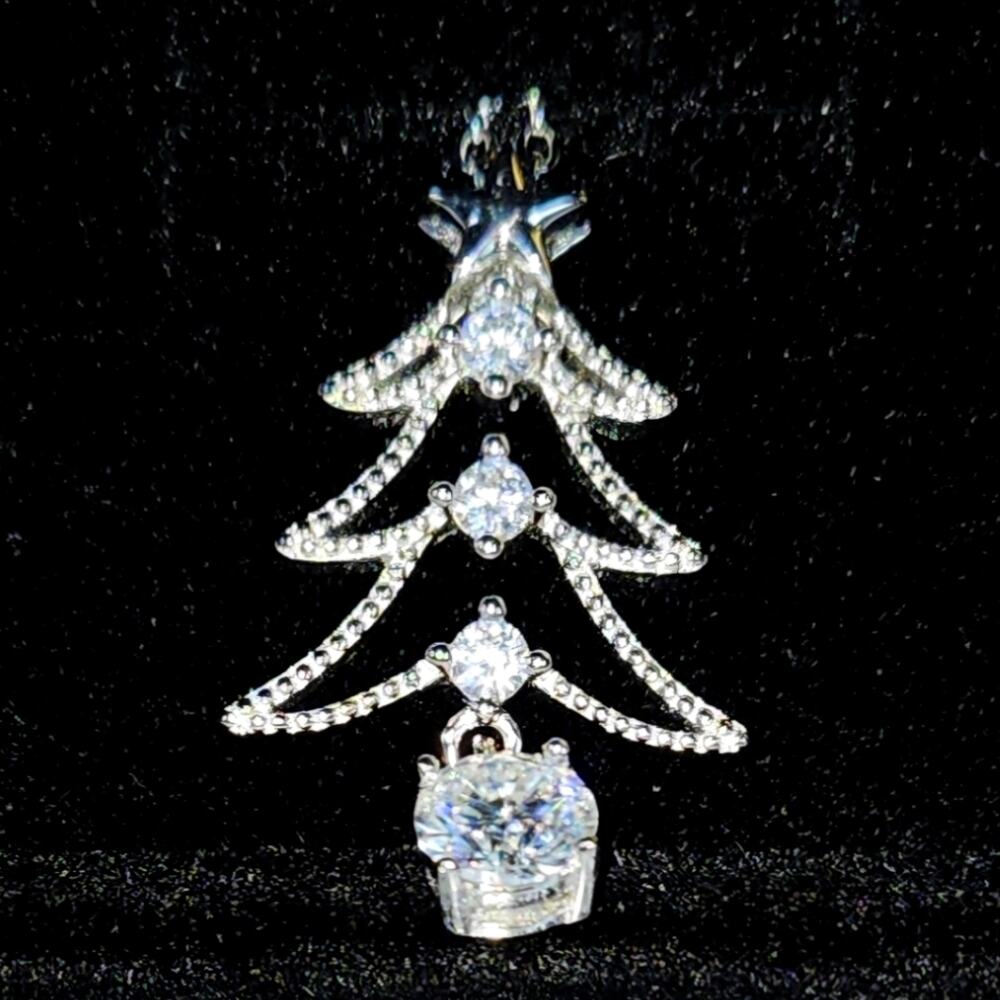 Moissanite Christmas Tree Pendant Necklace – GRA Certified, New in Box